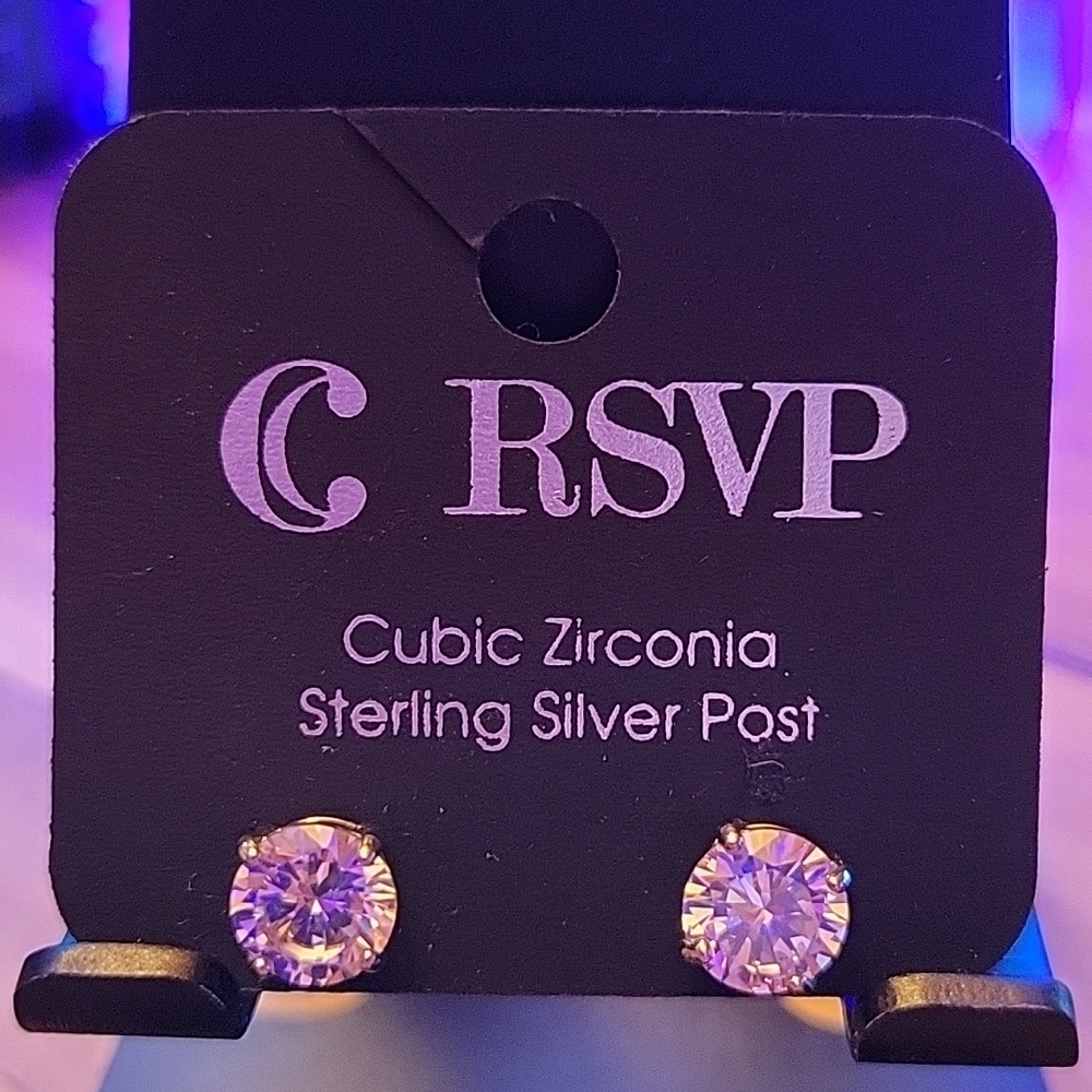 Cubic Zirconia Sterling Silver Post Earrings C RSVP - Picture 2 of 3